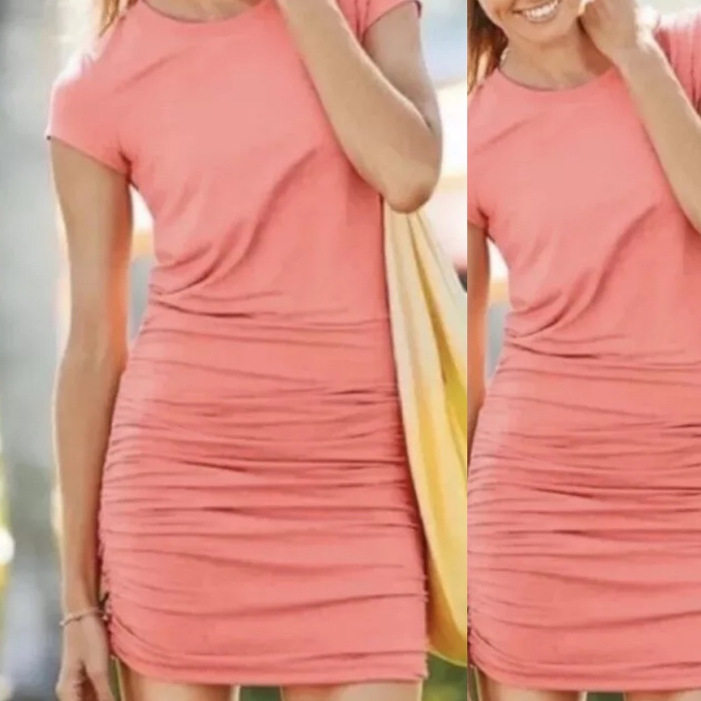 Athleta topanga runched sides T-shirt dress coral